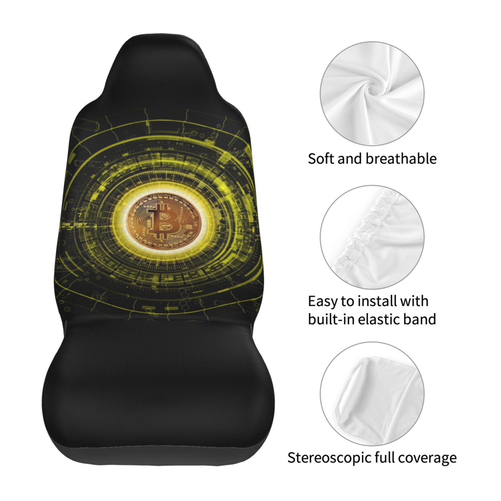 TEQUAN Front Seat Covers， Crypto Currency Bitcoin Pattern 2 Piece Car Seat Cover Fit Most Car SUV Truck Van