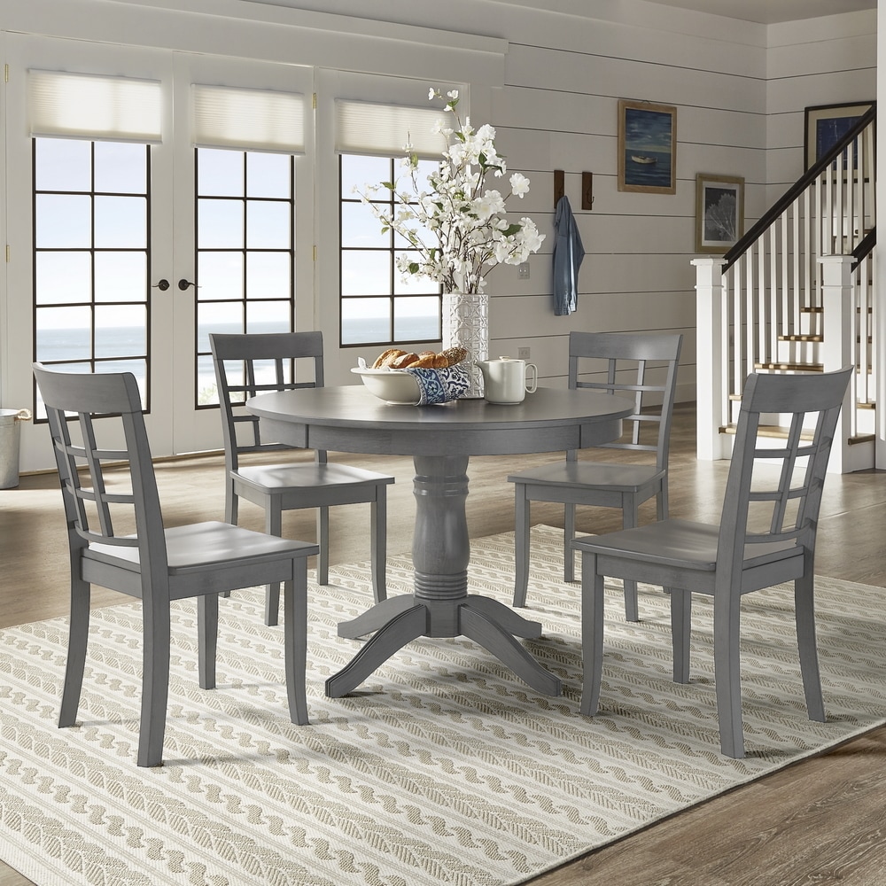 Wilmington II Round Pedestal Base Antique Grey 5 Piece Dining Set by iNSPIRE Q Classic