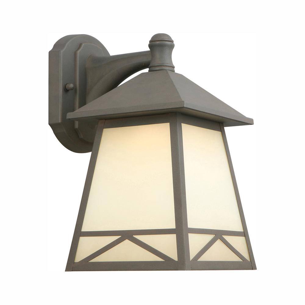 Hampton Bay Bronze Outdoor LED Wall Lantern Sconce with Frosted Tea Stain Glass GKC1691L