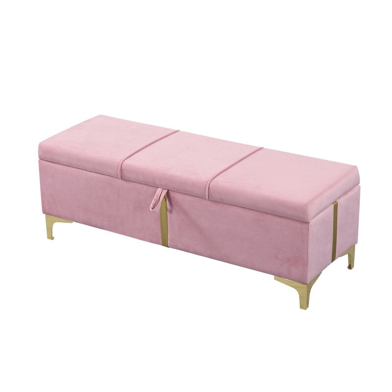 Elegant Upholstered Storage Ottoman Storage Bench with Metal Legs for Bedroom Living Room Fully Assembled Except Legs