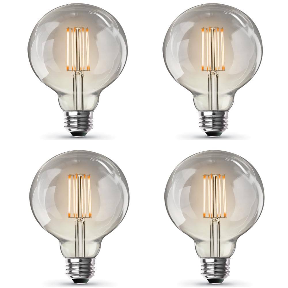 Feit Electric 60-Watt Equivalent G30 Dimmable Cage Filament Clear Glass E26 Vintage Edison LED Light Bulb Warm White (4-Pack) G3060CLVGLEDHDRP4