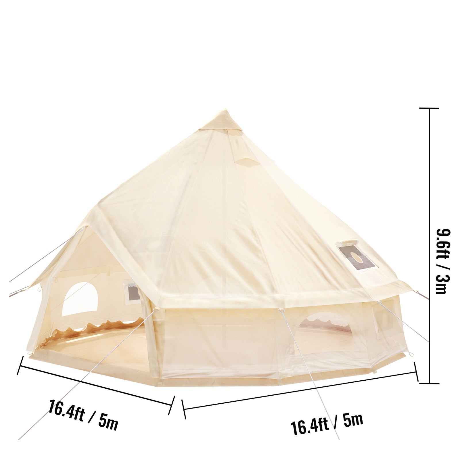 VEVORbrand Canvas Bell Tent 16.4ft Cotton Canvas Tent with Wall Stove Jacket Glamping Tent Waterproof Bell Tent for Family Camping Outdoor Hunting in 4 Seasons