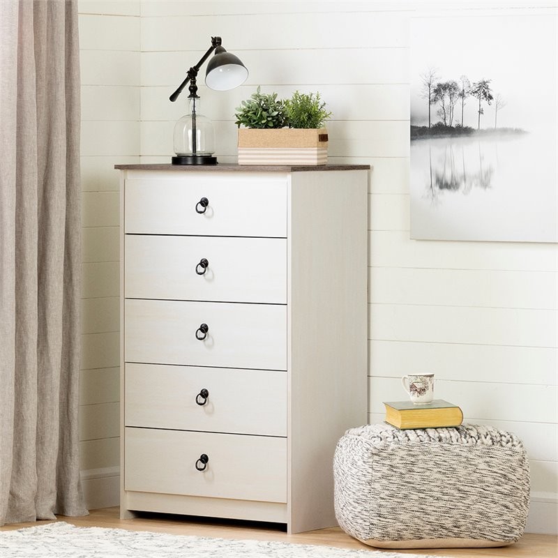 South Shore Plenny 5 Drawer Chest in White Wash and Weathered Oak   Transitional   Accent Chests And Cabinets   by Homesquare  Houzz