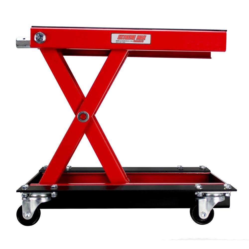 Extreme Max 5001.5059 Wide Motorcycle Scissor Jack with Dolly， 1100 lbs.