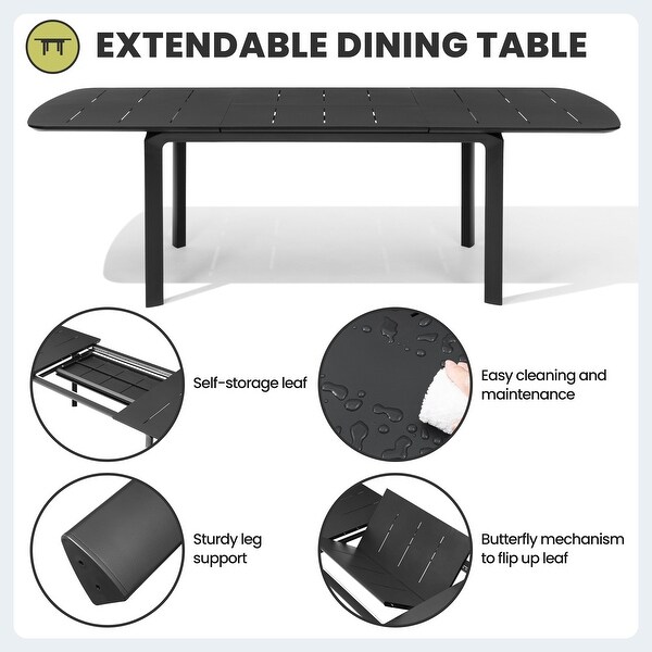 Extendable Patio Dining Table with Butterfly Leaf，Rectangular Extension Table，Expandable Outdoor Table