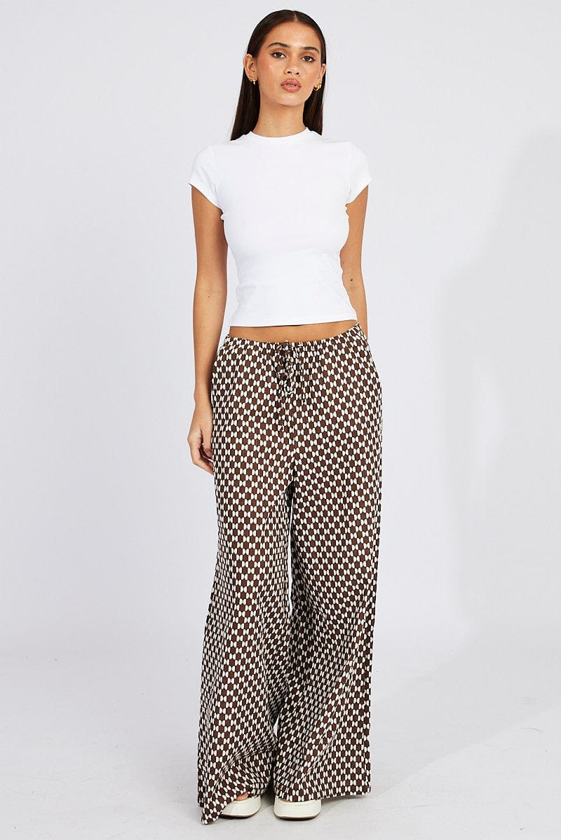 Brown Geo Wide Leg Pants High Rise