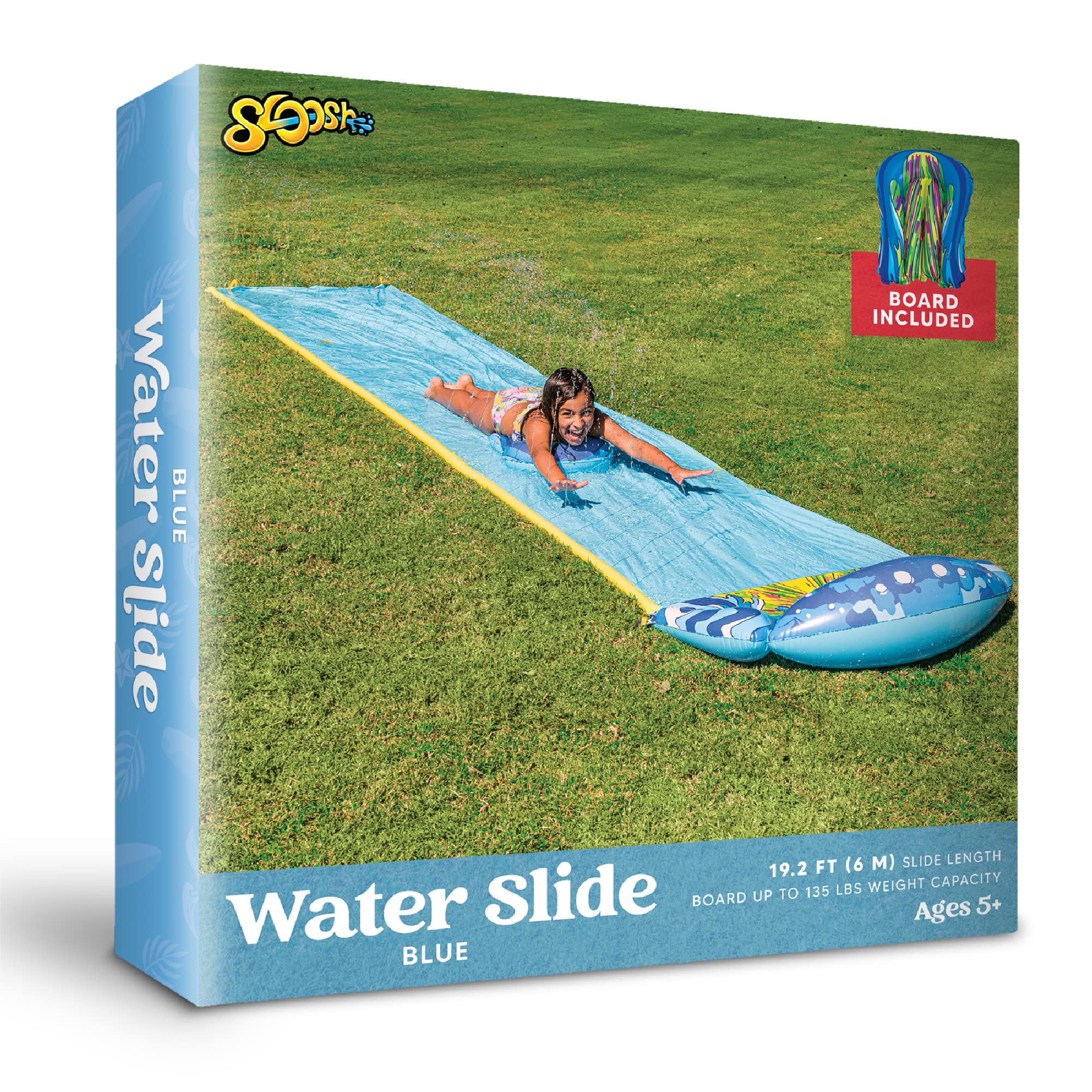 Sloosh 30ft Single Lane Slip Slide, Lawn Water Slide for Backyards with 1 Boogie Boards Waterslide with Sprinklers Yard Water Toys for Kids