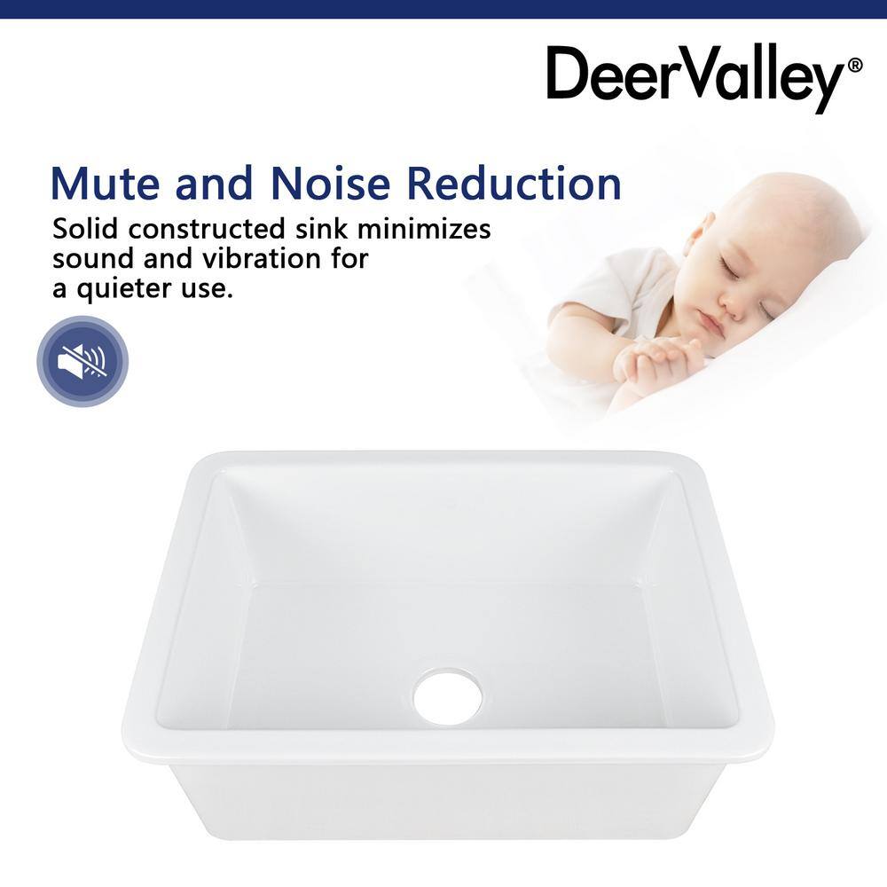 DEERVALLEY Glen White Fireclay Rectangular 27 in. Single Bowl Undermount Kitchen Sink with Bottom Grid and Basket Strainer DV-1K509