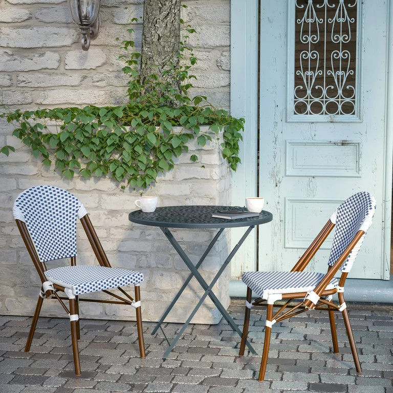 Set of 2 Indoor Outdoor Dining Chair  Woven Rattan Seat  ampBack   Tropical   Outdoor Dining Chairs   by Decorn  Houzz