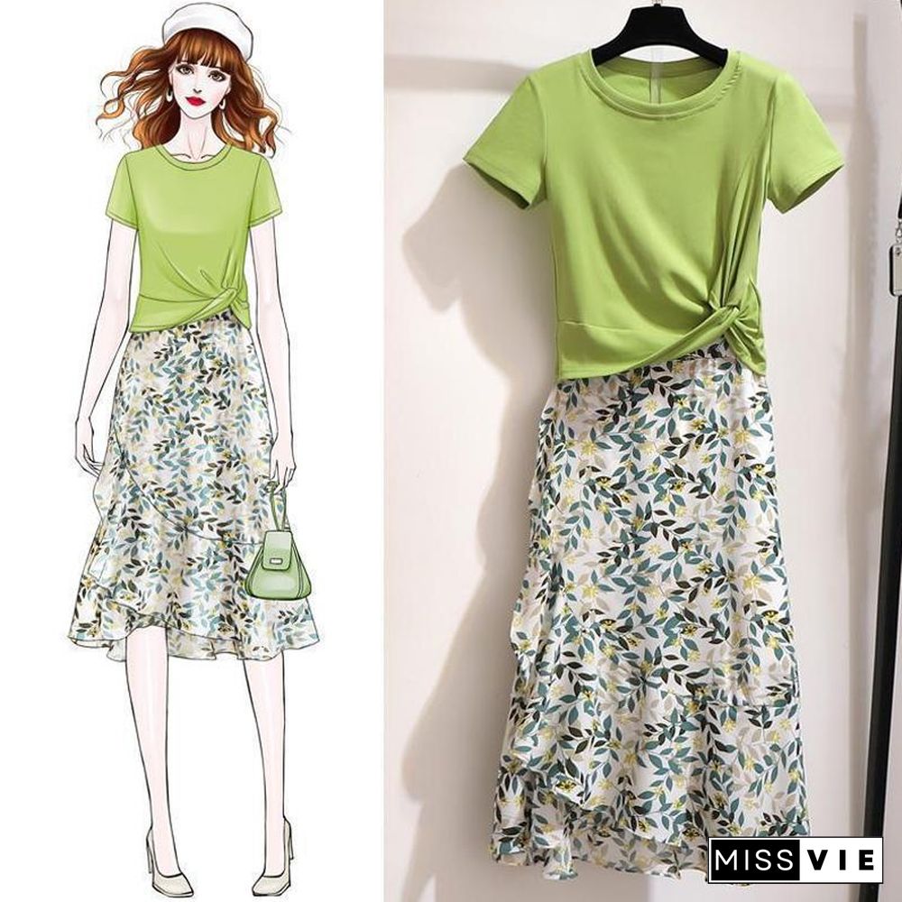 Fashion Short Tee+Floral Skirt P11694