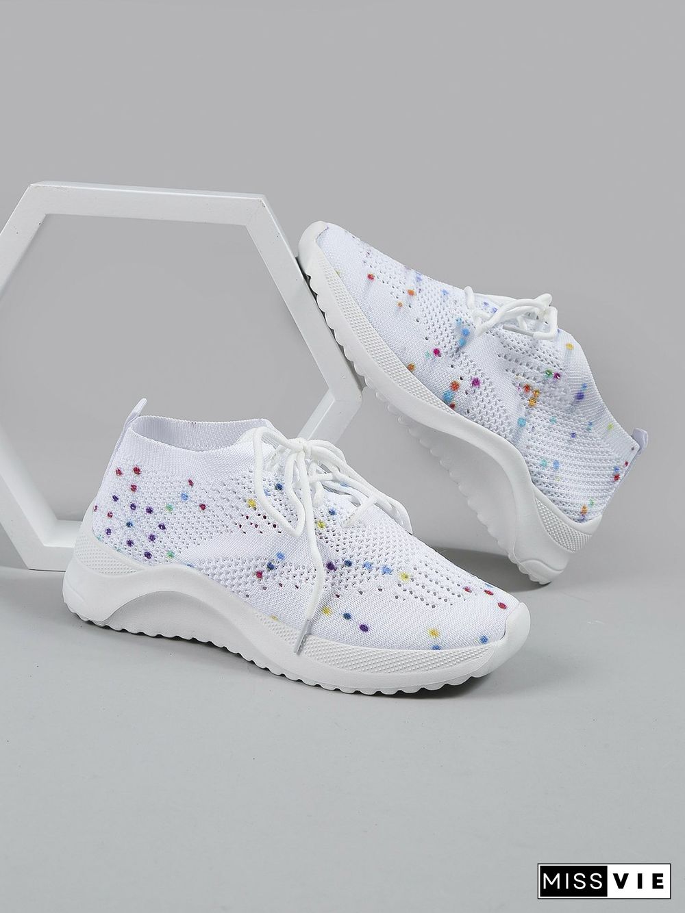 Multicolored Polka Dot Print White Flyknit Sneakers