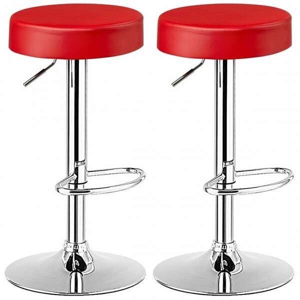 Set of 2 Adjustable Round PU Leather Swivel Barstool with Chrome Footrest-White - 14