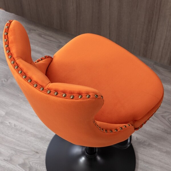 Swivel Velvet Orange Barstools Adjusatble Seat Height (Set of 2)