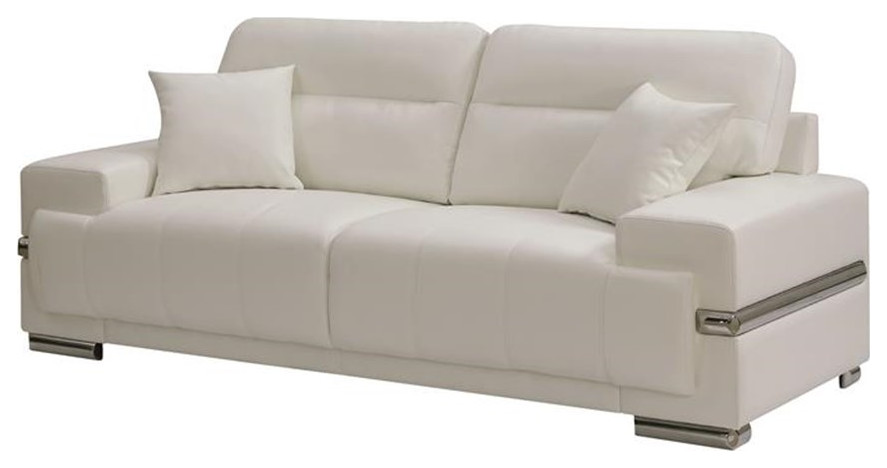 Bowery Hill Modern / Contemporary Faux Leather Sofa in White Finish   Contemporary   Sofas   by Homesquare  Houzz