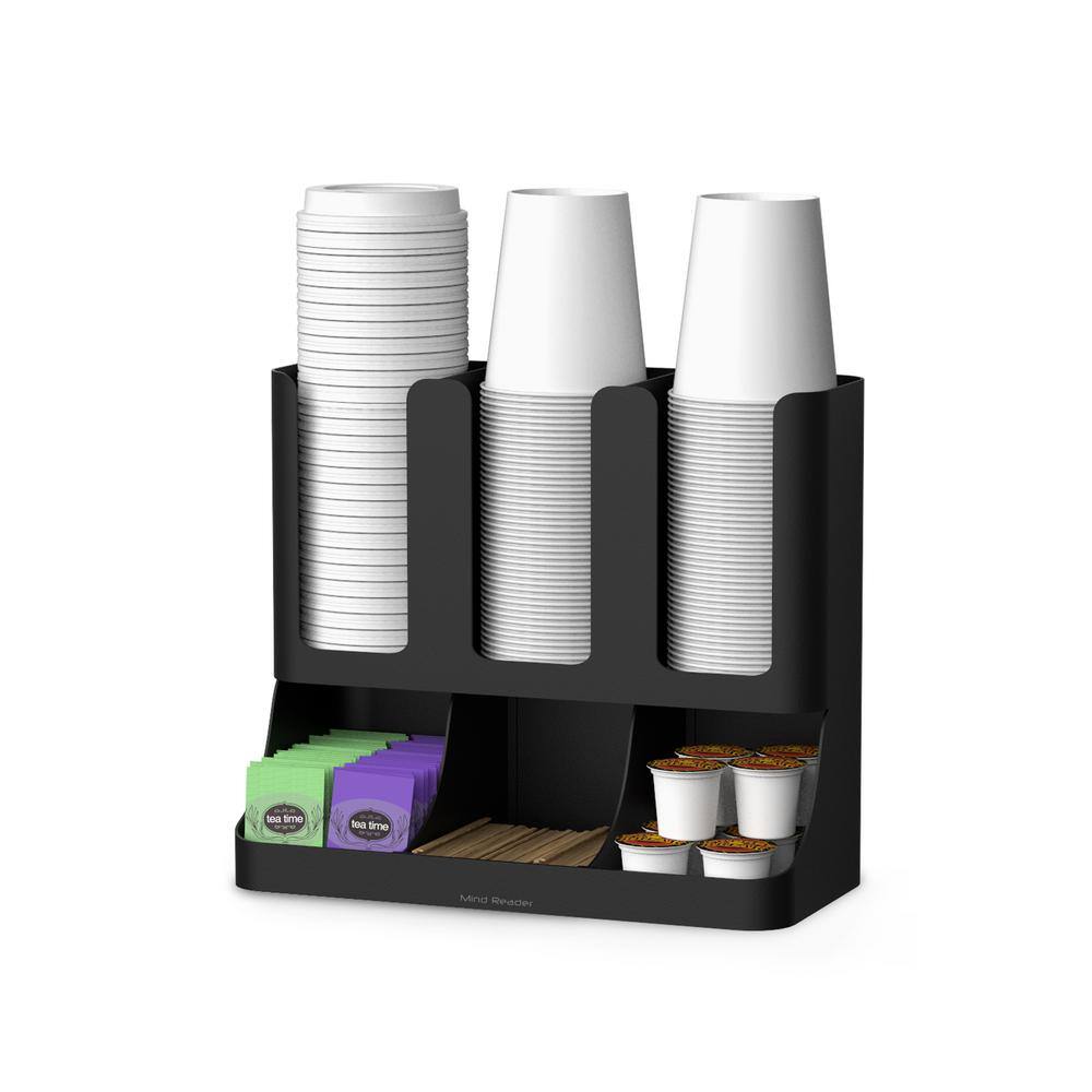 Mind Reader Anchor Collection 6-Compartment 2-Tier Coffee Cup and Condiment Organizer Black UPRIGHT6-BLK