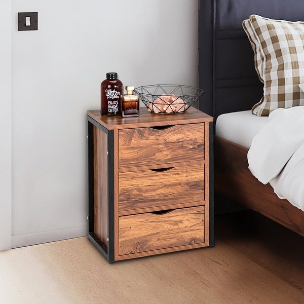 Steel Frame Wooden Nightstands With Drawers - - 35510923