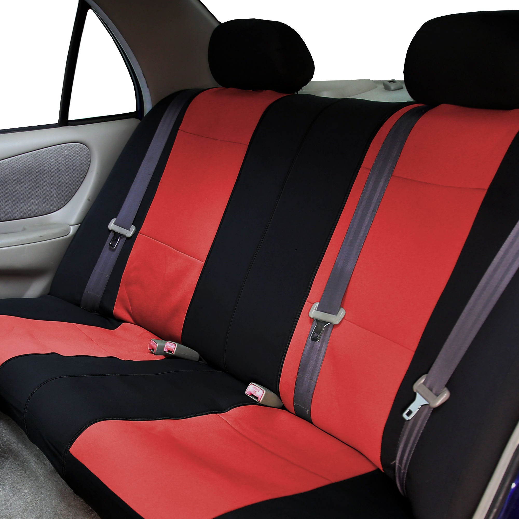 FH Group Neoprene 3 Row Car Seat Covers For SUV VAN TRUCK， Airbag Compatible Split Bench 8 Seaters， Red Black