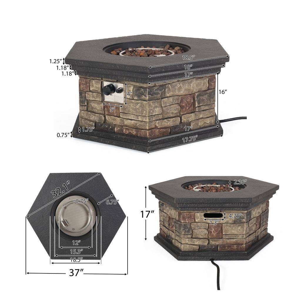 Noble House Chesney 37 in. x 17 in. Octagonal Lightweight Concrete Fire Pit in Mixed Brown 65831