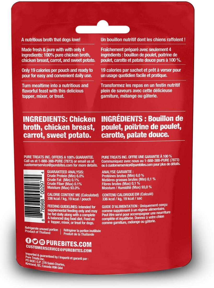 PureBites Broth Chicken and Vegetables Dog Food Topping， 2-oz bag， 18 count