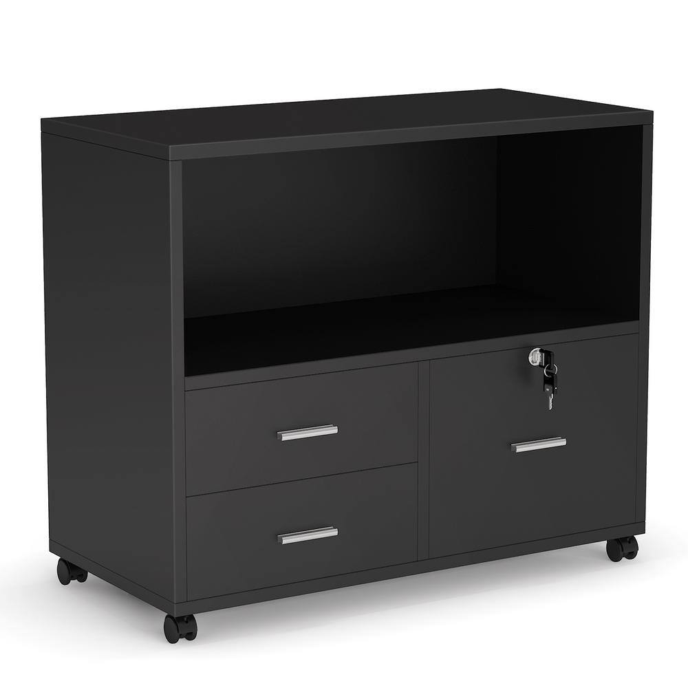 TRIBESIGNS WAY TO ORIGIN Fagan Black Mobile Engineered Wood File Cabinet with 3 Drawers HD-F1357