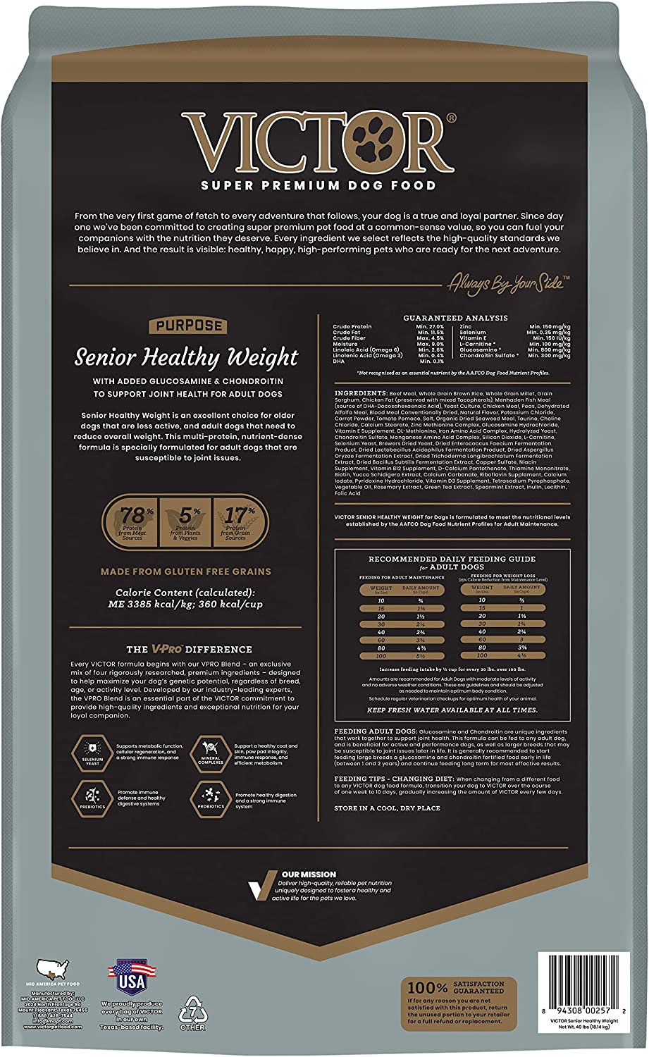 VICTOR Purpose Senior Healthy Weight Dry Dog Food 40 Pound (Pack of 1)