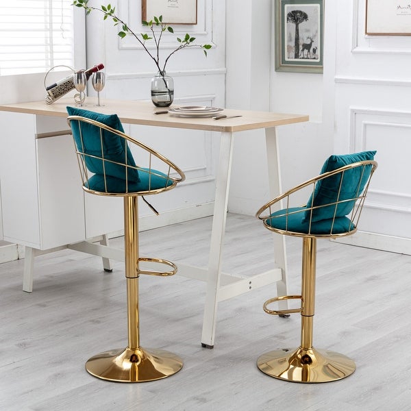 Swivel Velvet Bar Stools with Footrest and Pillow，set of 2