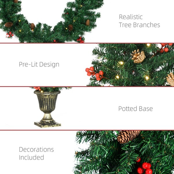 Garland Wreath and Set of 2 Entrance Trees with Warm White LED Lights