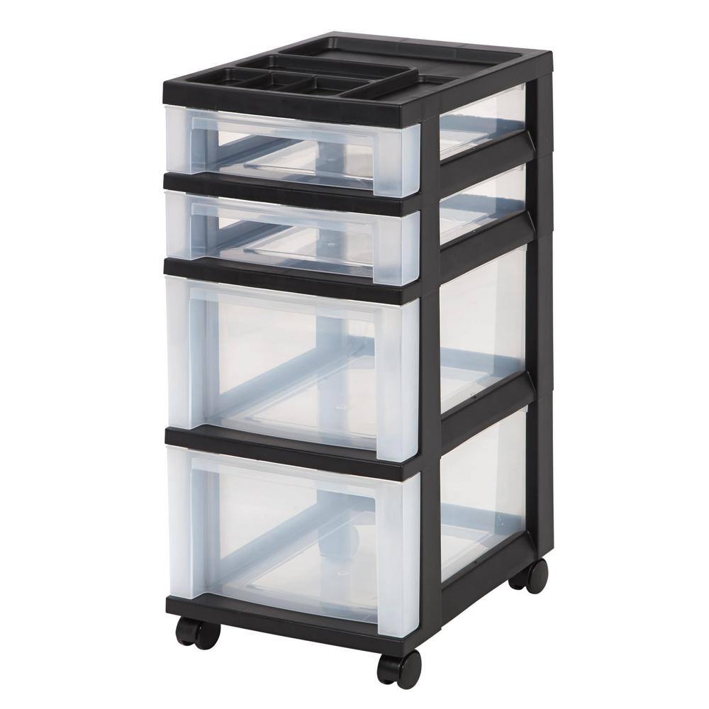 IRIS 4 Drawer Rolling Storage Cart in Black 116827