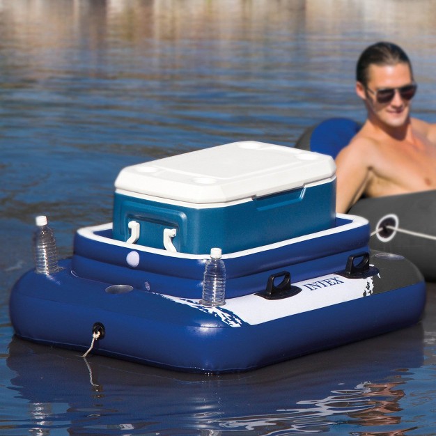 Intex 58821ep Inflatable Mega Chill Ii 72 Can Beverage Cooler Float With Lid And 6 Cupholders For Pool And Lake Floating Black White And Blue