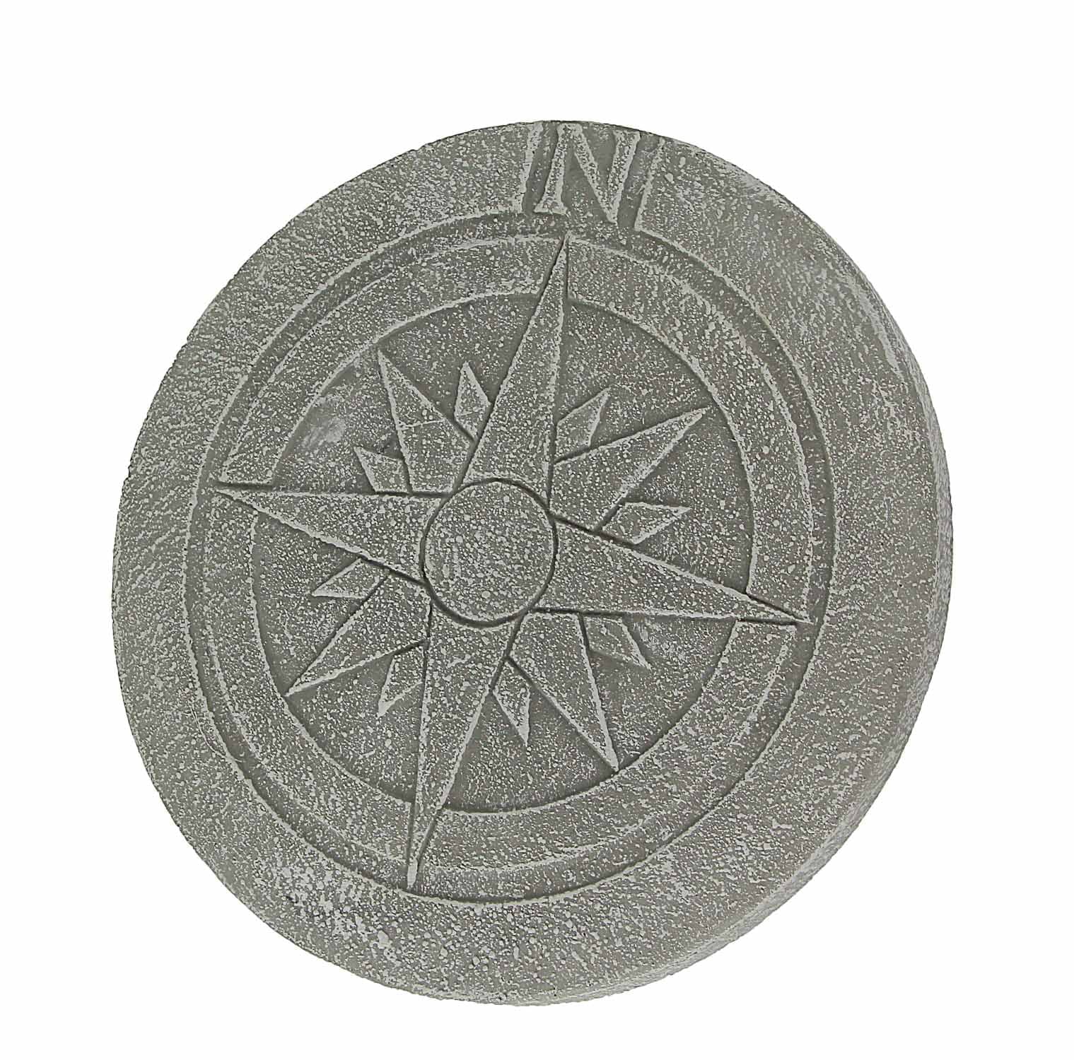 Zeckos Compass Rose Design Natural Gray Finish Round Cement Stepping Stone/Wall Hanging