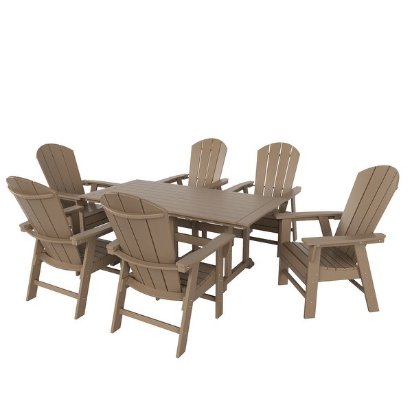 Polytrends Laguna Hdpe All Weather Outdoor Patio Rectangular Adirondack Dining Chairs With Table (7Piece Set)