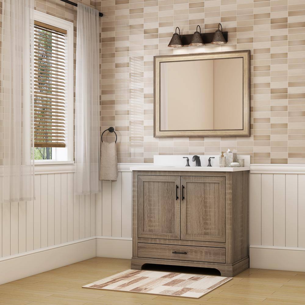 Glacier Bay Kendall 36 in. W x 34.5 in. H Bath Vanity in Distressed Oak with Engineered Stone Vanity Top in White with White Basin HDC36PRGV