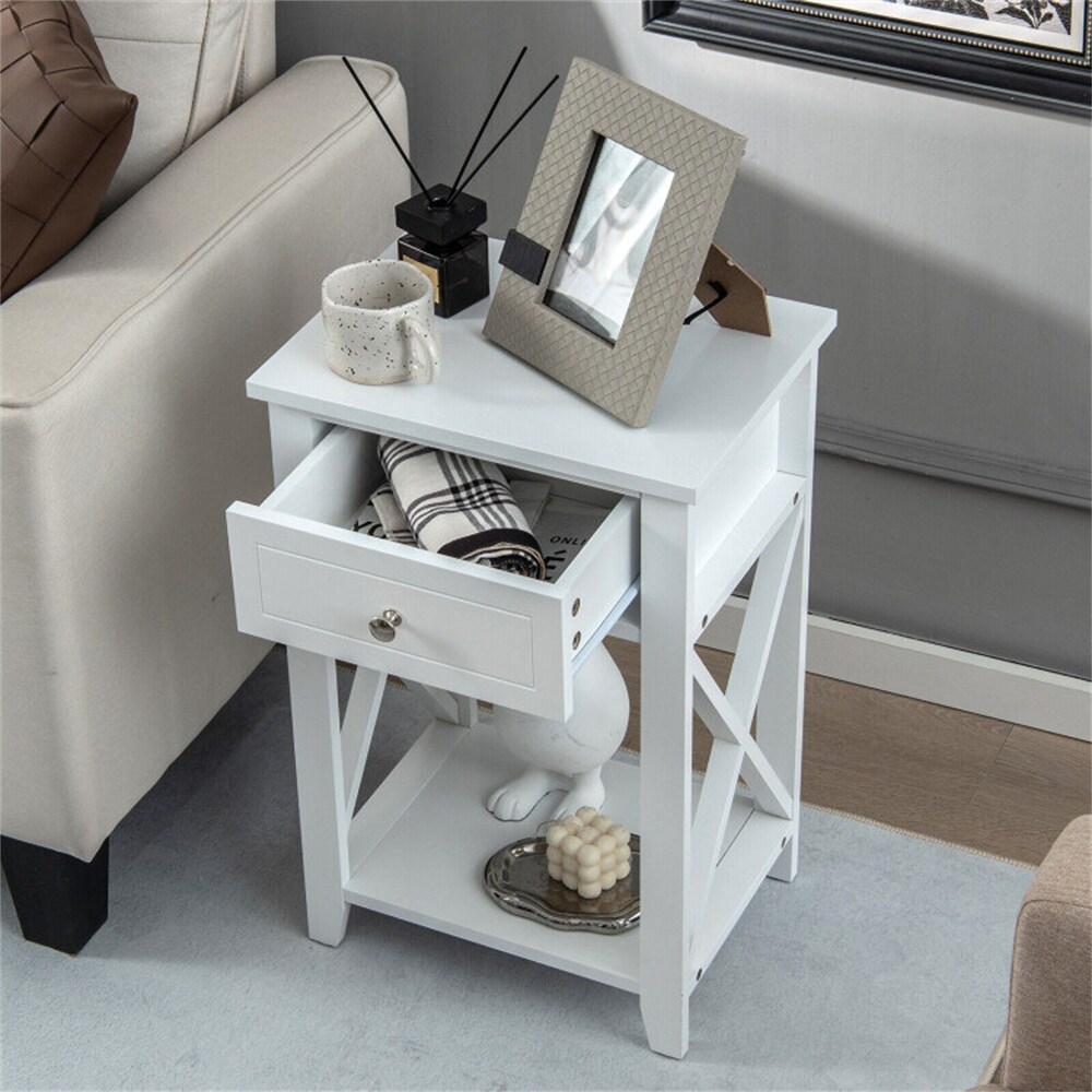 Sofa Side End Table with Drawer and Shelf