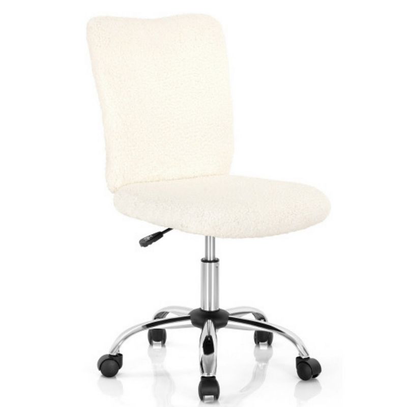 Armless Faux Fur Leisure Office Chair with Adjustable Swivel