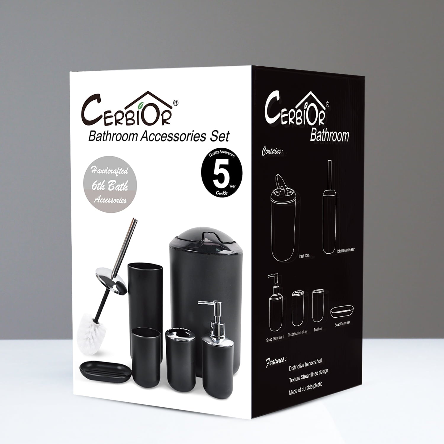 Cerbior 6 Piece Plastic Bath Accessories Sets， Black