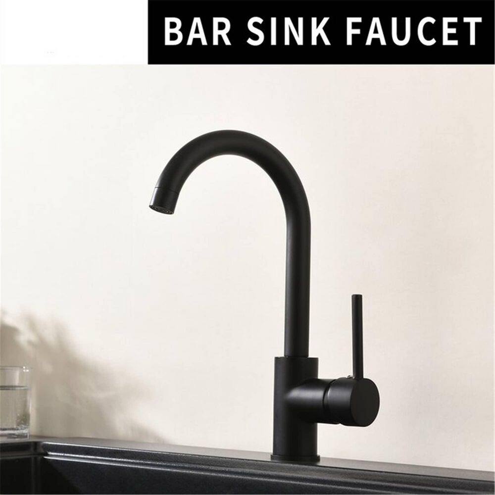 FLG Single Handle Kitchen Sink Faucet Single Hole Modern Brass Kitchen Faucets High Arc Bar Basin Taps Matte Black CC-0035-MB