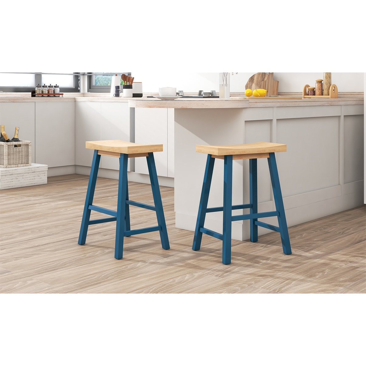 Farmhouse Rustic 2-piece Counter Height Wood Kitchen Dining Stools