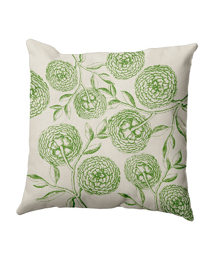 E by Design Antique Flowers 16 Inch Green Decorative Floral Throw Pillow