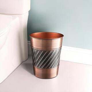 Monarch Abode Handcrafted Crest and Wave Embossed Metal Wastebasket (Antique Copper Finish) 39628