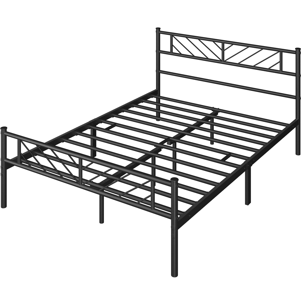 Easyfashion Metal Platform Bed with Arrow Design, Queen Size, Black