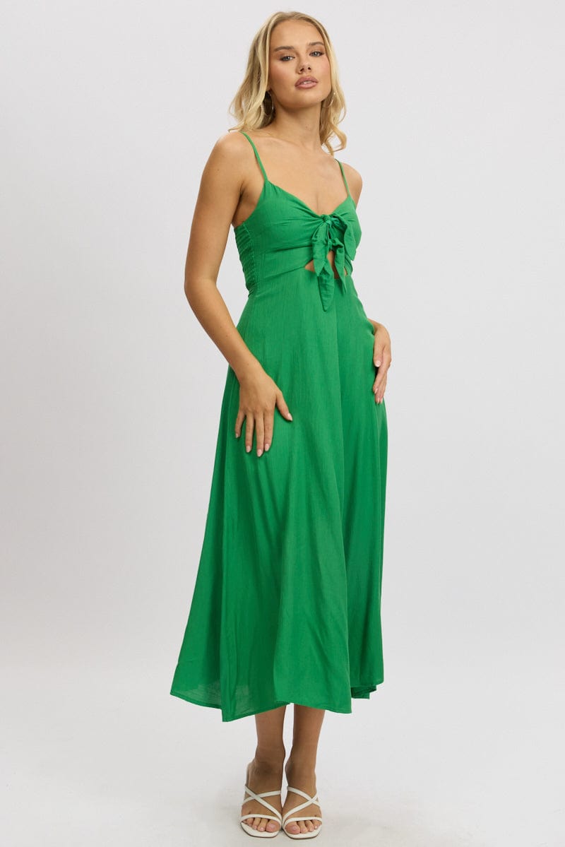 Green Maxi Dress Tie Detail Strappy