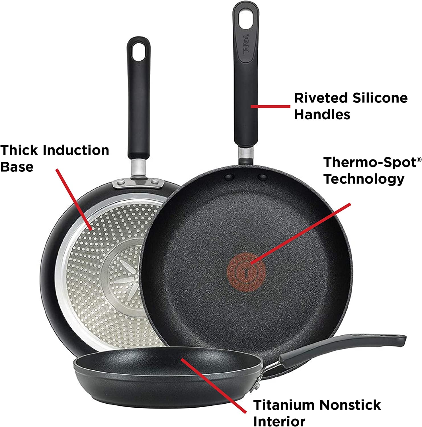 T-fal E938S3 Professional Total Nonstick Thermo-Spot Heat Indicator Fry Pan Cookware Set， 3-Piece， 8-Inch 10.5-Inch and 12.5-Inch， Black