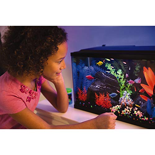 GloFish Plant Aquarium Décor， Purple and Green Large， Fluorescent Under Blue LED Light