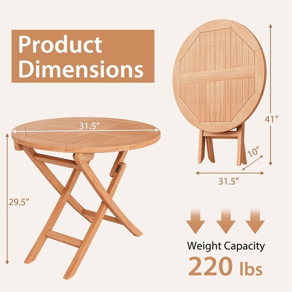 Costway 31.5'' Patio Round Folding Dining Table Solid Indonesia Teak