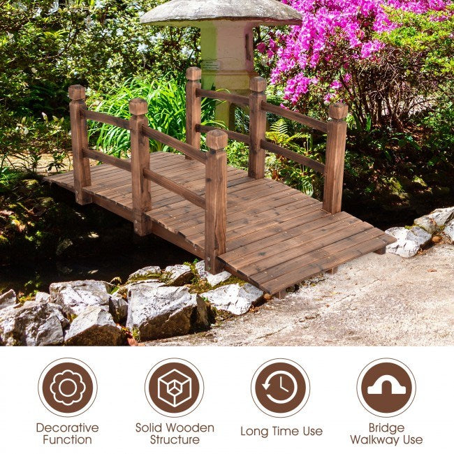 Henmomu 5 Feet Wooden Garden Bridge Arc Stained Finish Footbridge Decorative Garden Bridges