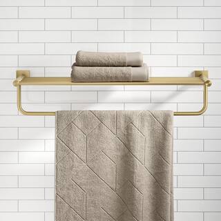 KRAUS Ventus Bathroom Shelf Towel Rack with Towel Bar in Brushed Gold KEA-17742BG