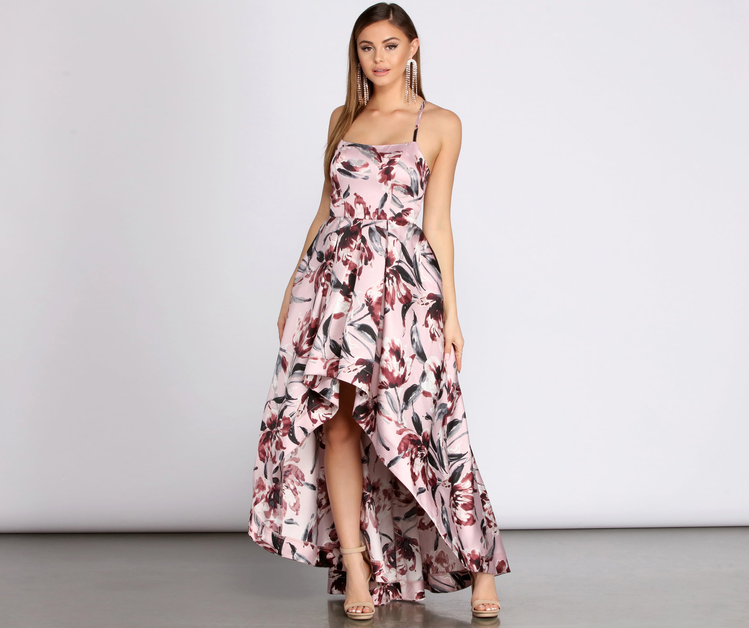 Tatum Satin Floral High Low Dress