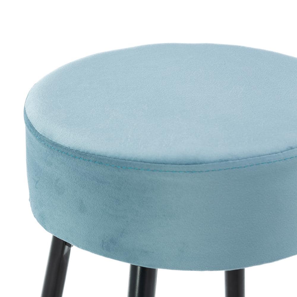 HOMEFUN 30 in. Light Blue Metal Frame Bar Stool with Velvet Seat (Set of 2) HFHDOF-052LB