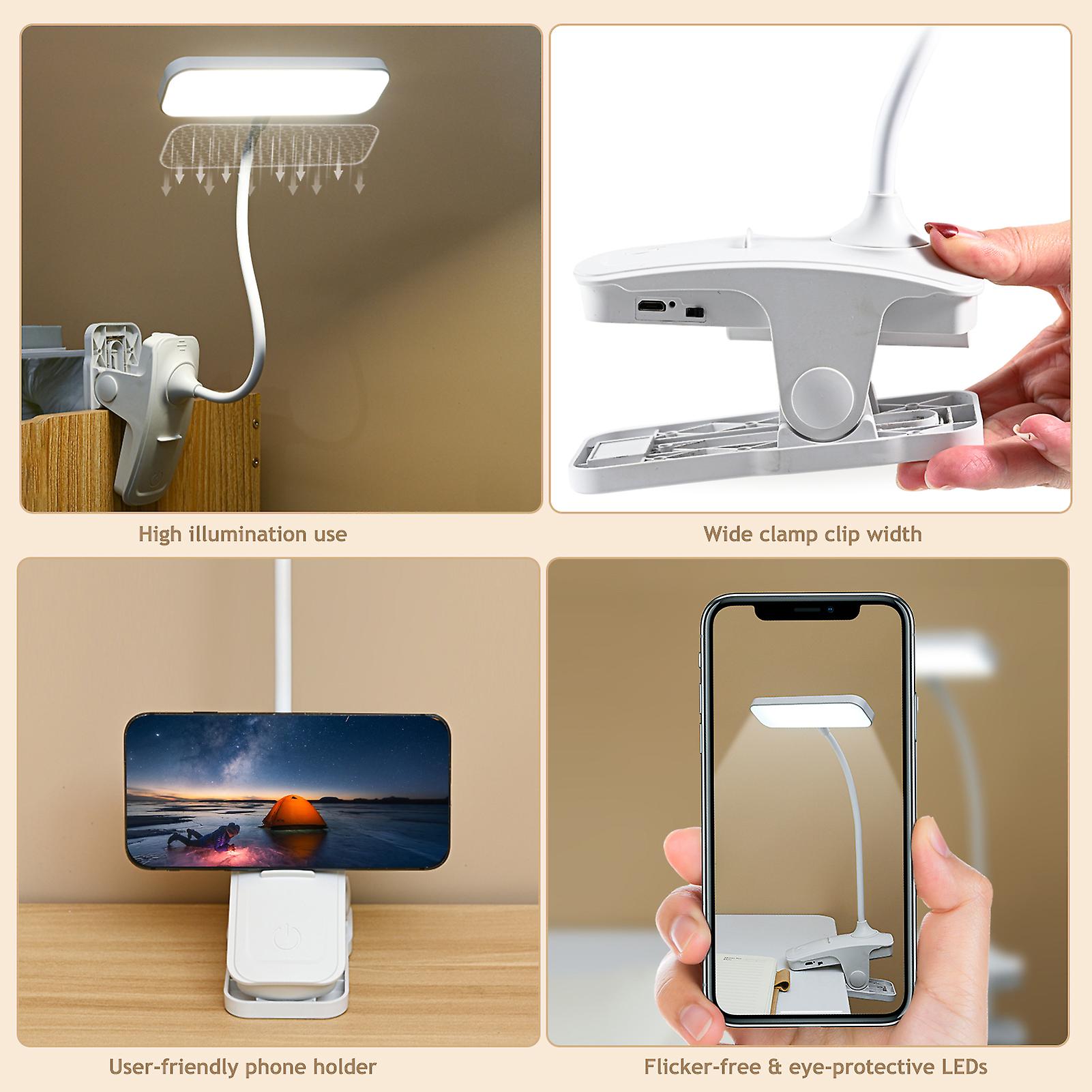 Dc5v 4w Leds Table Desk Reading Clamp Lamp 3 Colors Temperature Changeing/ Brightness Adjustable Dimmable/ P-hone Holder Design/ Flexible Bendable Tub