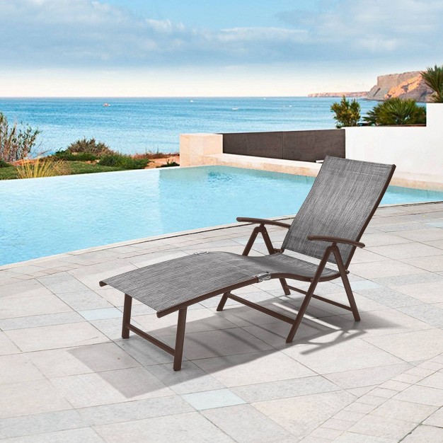 Outdoor Aluminum Adjustable Chaise Lounge Black gray Crestlive Products Lightweight Foldable Weather resistant No Assembly